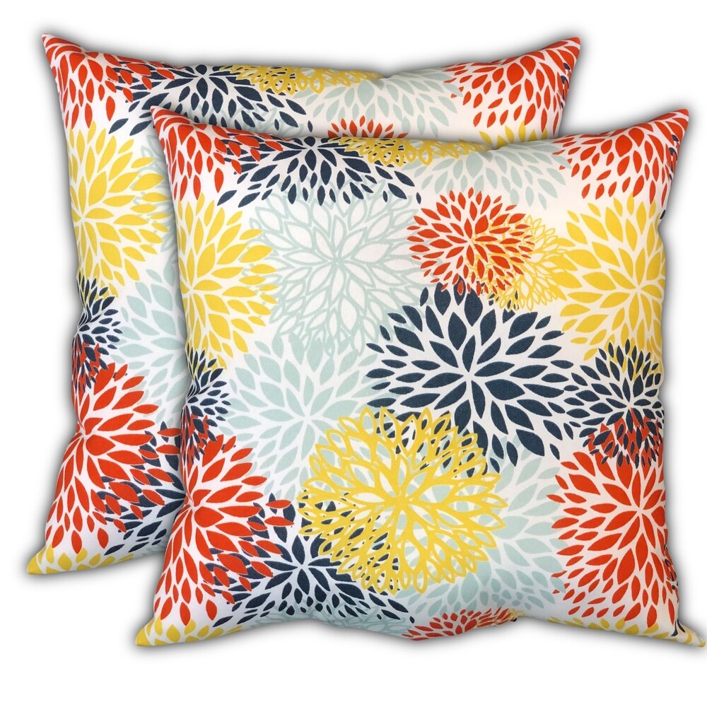 Blue Marine Lines Indoor/Outdoor  Zippered Pillow Cover with Insert  Set of 2 Large   1 Lumbar  Seafoam  Orange  Yellow