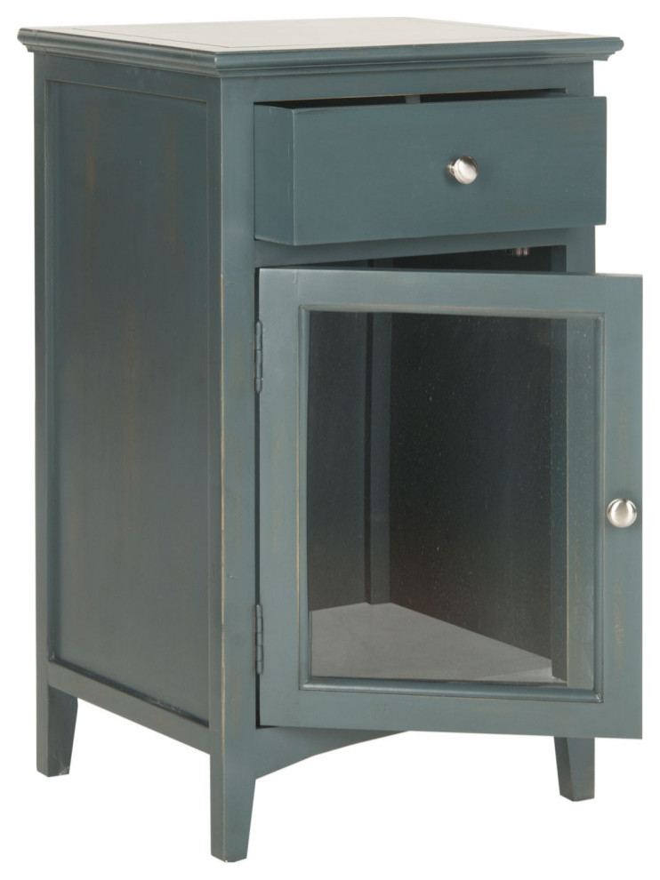 Keith One Drawer End Table With Glass Cabinet Dark Teal   Modern   Side Tables And End Tables   by Virgil Stanis Design  Houzz