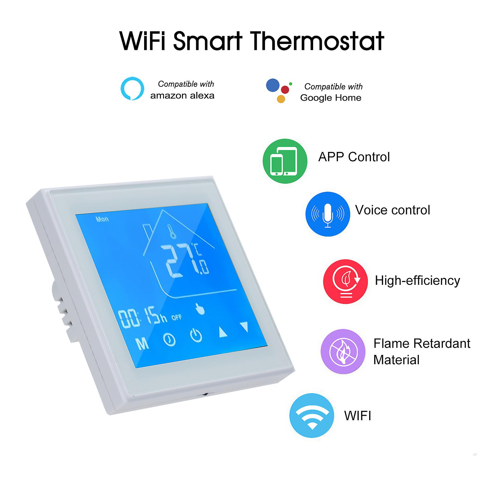 White Wifi Smart Thermostat Temperature Controller Lcd Display Week Programmable For Electric Underfloor Heating Tuya App Control Compatible With Alex