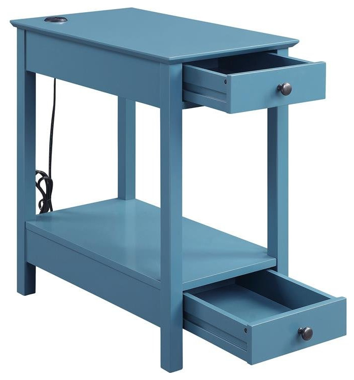 Wooden Frame Side Table with 2 Drawers and 1 Bottom Shelf in Teal Blue   Contemporary   Side Tables And End Tables   by Homesquare  Houzz