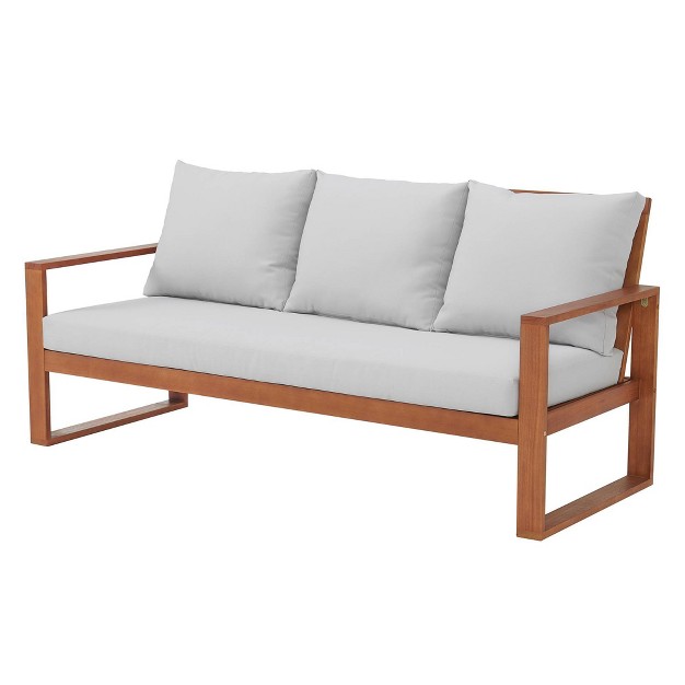 Grafton Eucalyptus 3 Seat Outdoor Bench With Cushions Gray natural Alaterre Furniture