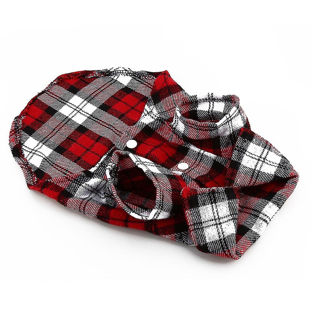 New Small Pet Dog Puppy Plaid T Shirt Lapel Coat Cat Jacket Clothes Costume Red L