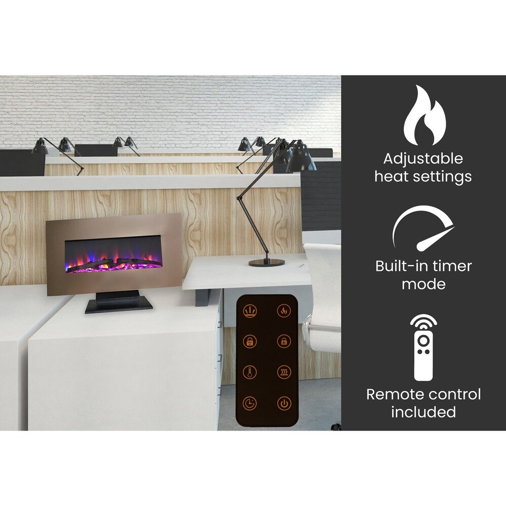 Hanover 36 In. Electric Fireplace with Multi Color Log Display and Metallic Bronze Frame