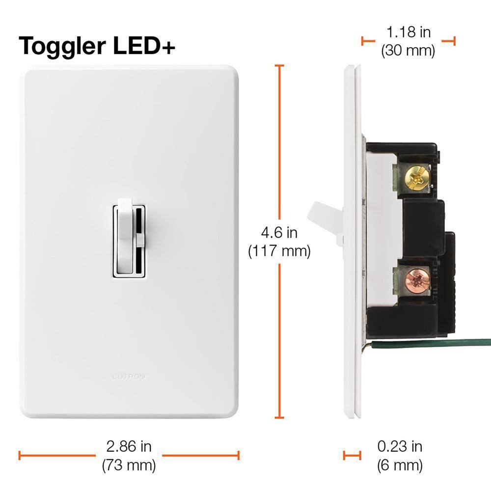 Lutron Toggler LED+ Dimmer Switch for Dimmable LED Bulbs 150W LEDSingle-Pole or 3-Way White (TGCL-153P-WH-2) (2-Pack) TGCL-153P-WH-2