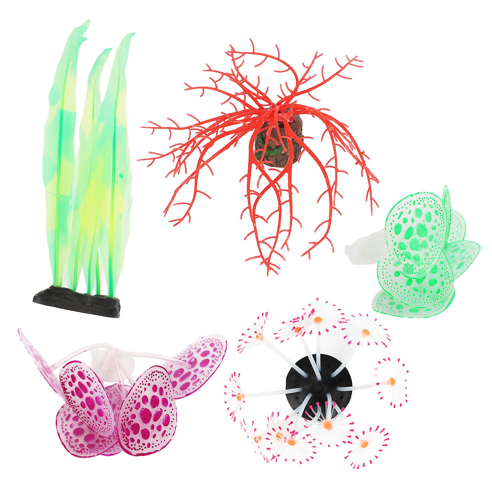 5pcs Silicone Coral Plant Decorations Glowing Artificial Ornament For Fish Tank Aquarium