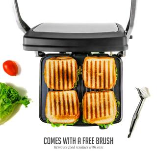 OVENTE 4-Slice Electric Panini 180 Adjustable Hinge Non-Stick 3 Heat Settings Drip Tray Free Grill (GP1861BR) GP1861BR