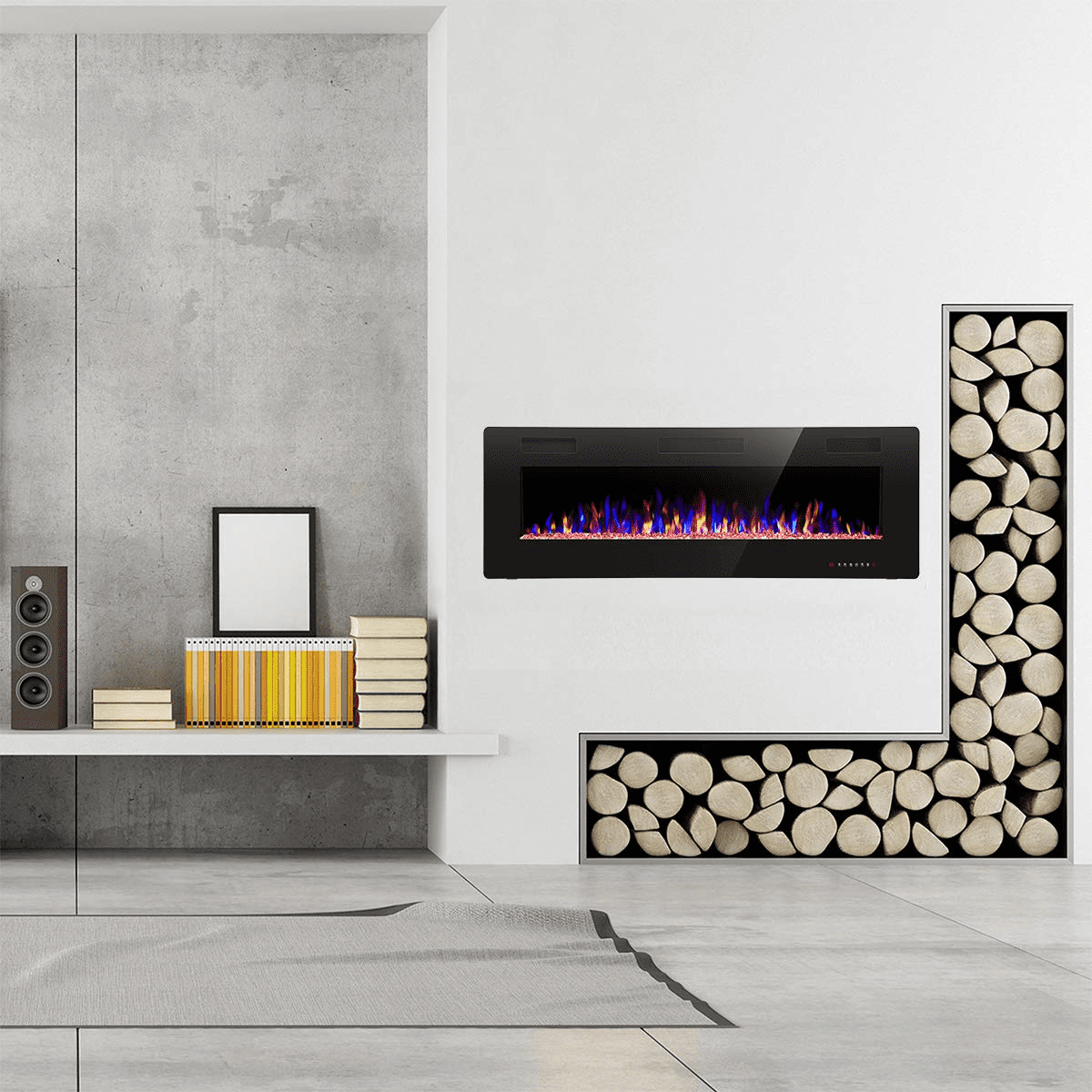 YUKOOL 50" Electric Fireplace Built-in and Wall Mount, Touch Screen, Remote