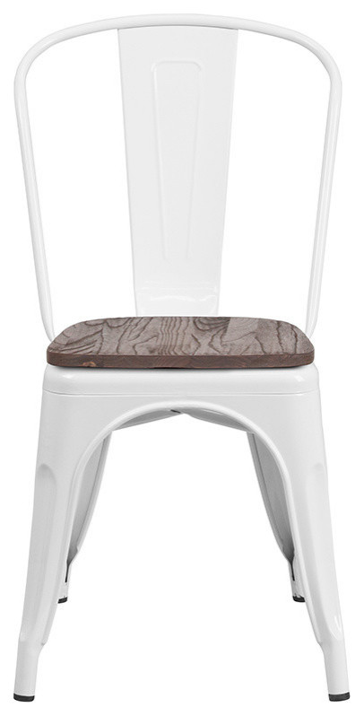 White Metal Stackable Chair with Wood Seat   Industrial   Dining Chairs   by Beyond Design  ampMore  Houzz