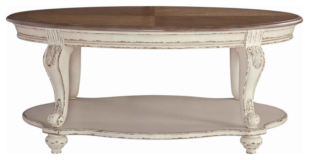 Benzara BM227591 Two Tone Oval Cocktail Table  Bottom Shelf  Antique White/Brown   French Country   Coffee Tables   by Uber Bazaar  Houzz