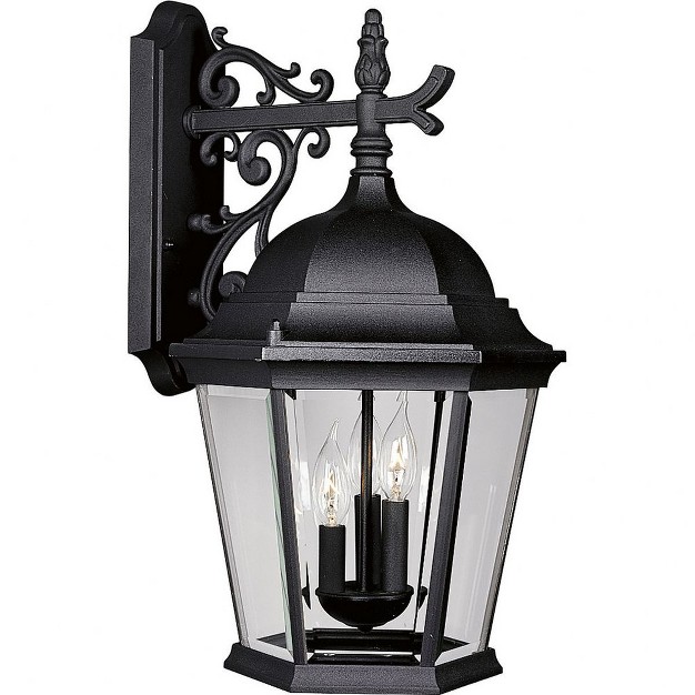 Progress Lighting Welbourne Collection 3 light Wall Lantern Black Finish Clear Beveled Glass Panels