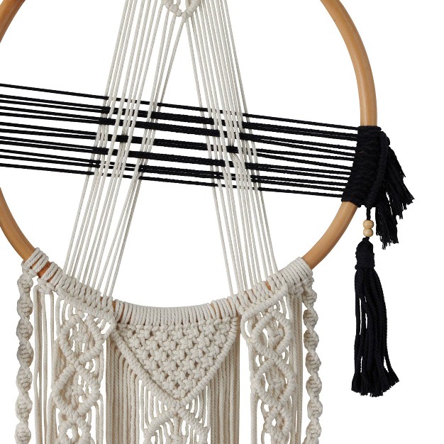 Cotton Macrame Handmade Intricately Weaved Wall Decor With Beaded Fringe Tassels Black Olivia amp May