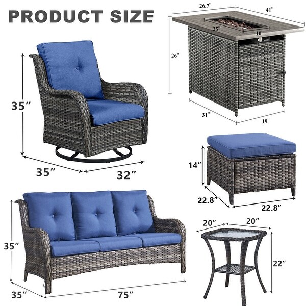 Propane Fire Pit Table Patio Furniture with Swivel Chairs