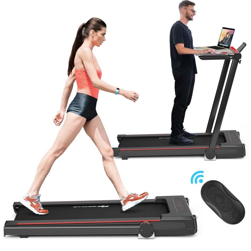 3-in-1 Folding Treadmill with Large Desk, 2.25HP Under Desk Treadmill, Workout Running Machine for Home Gym Office with LCD Speakers