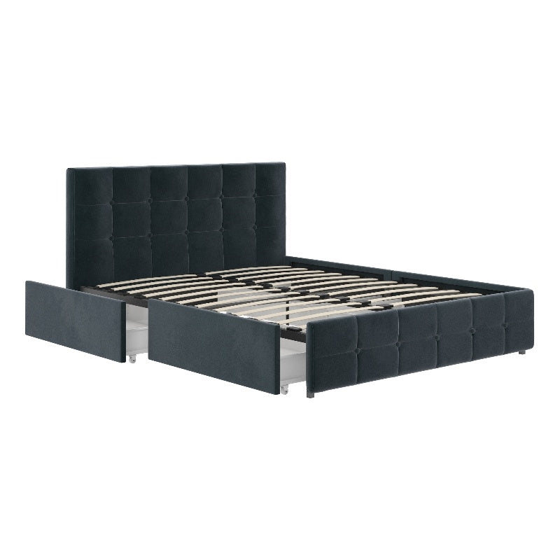 DHP Ryan Blue Velvet Upholstered Bed w/storage Queen