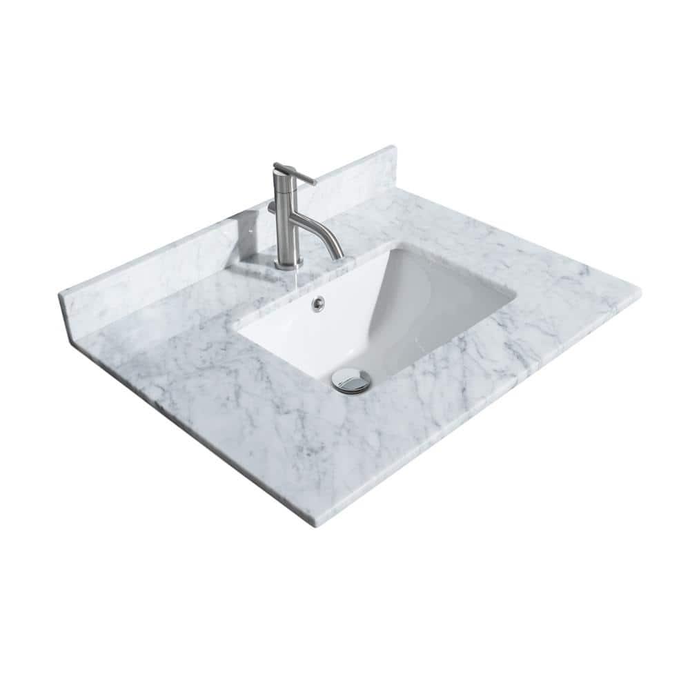 Wyndham Collection 30 in W x 22 in D Marble Single Basin Vanity Top in White Carrara with White Basin