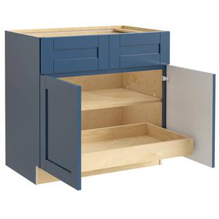 Home Decorators Collection Washington Vessel Blue Plywood Shaker Stock Assembled Base Kitchen Cabinet Soft Close 1-Rot 36 in. x 34.5 in. x 24 in. B36-1T-WVB