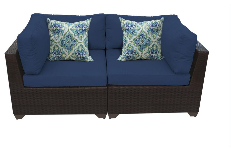 Belle 2 Piece Outdoor Wicker Patio Furniture Set 02a  Navy   Tropical   Outdoor Loveseats   by Design Furnishings  Houzz