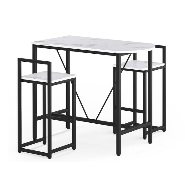 3-Piece Bar Table Set， Kitchen Pub Dining Table with 2 Bar Stools