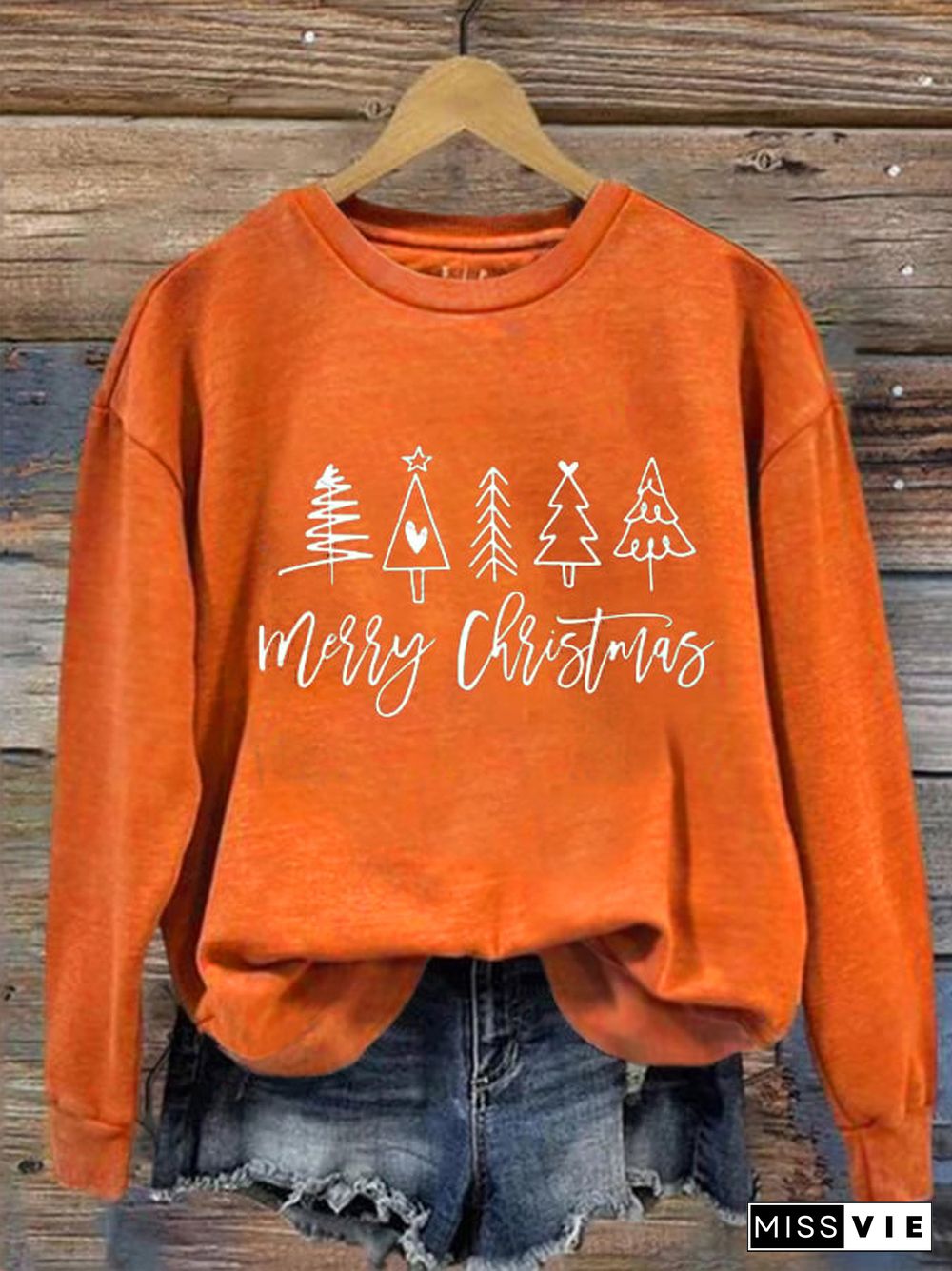 Women's Merry Christmas Christmas Trees Printed Sweatshirt