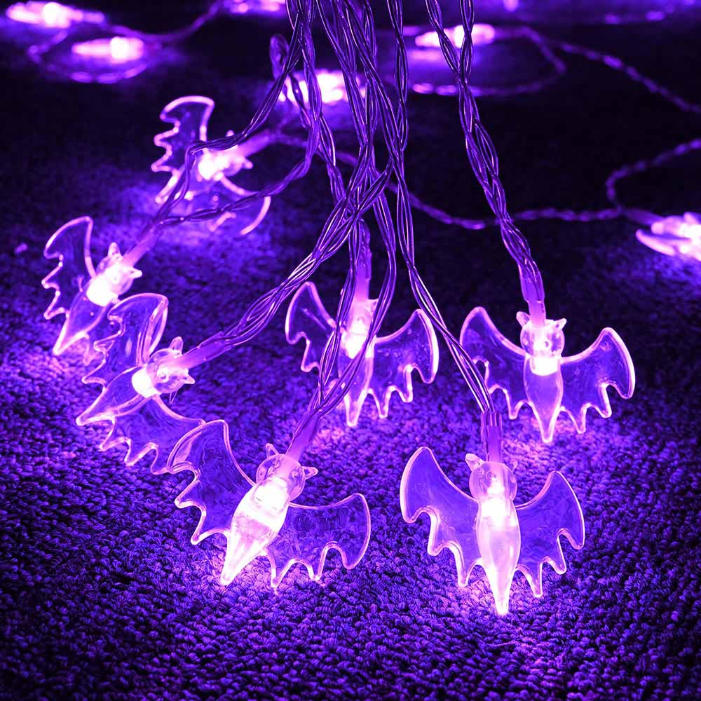 Yescom 15Ft Halloween String Lights Purple Bat Remote Control