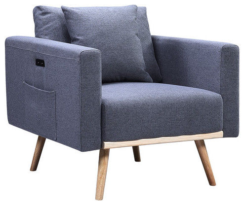 Easton Linen Sofa Loveseat Chair Set With USB Charging Ports   Midcentury   Living Room Furniture Sets   by Lilola Home  Houzz