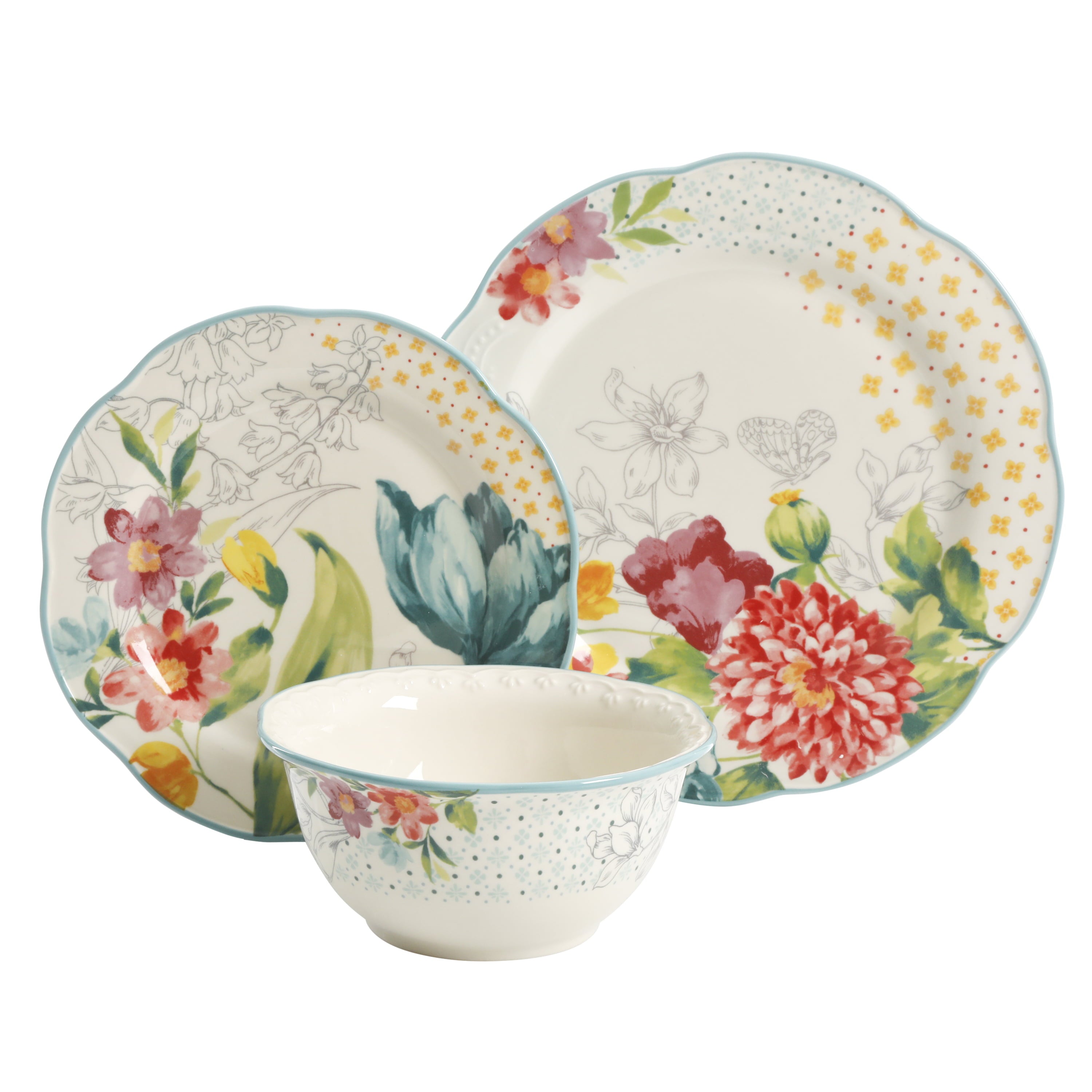 The Pioneer Woman Blooming Bouquet 12-Piece Dinnerware Set