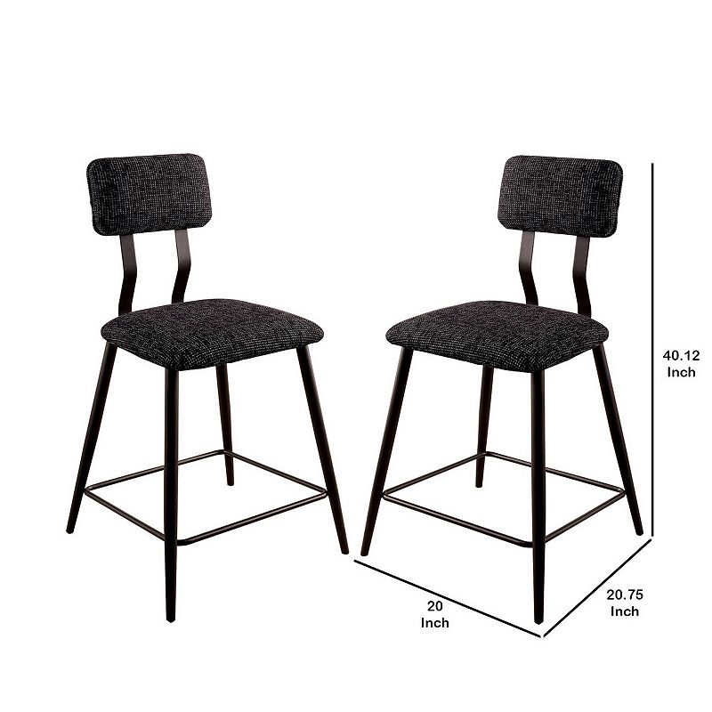 Fabric Counter Height Chairs with Angled Metal Legs， Set of 2， Black