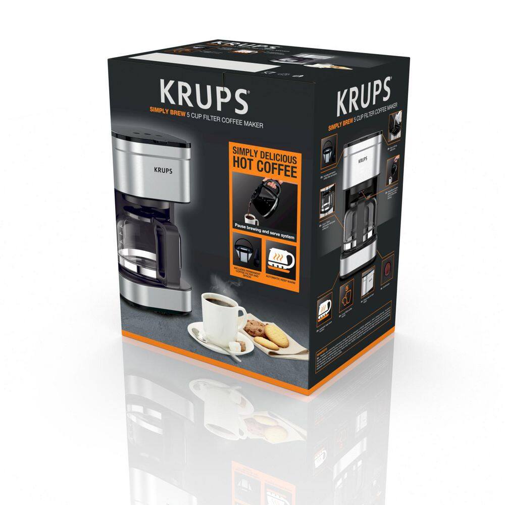 Krups 5-Cup Stainless Steel Drip Coffee Maker with Reusable Coffee Filter KM202855