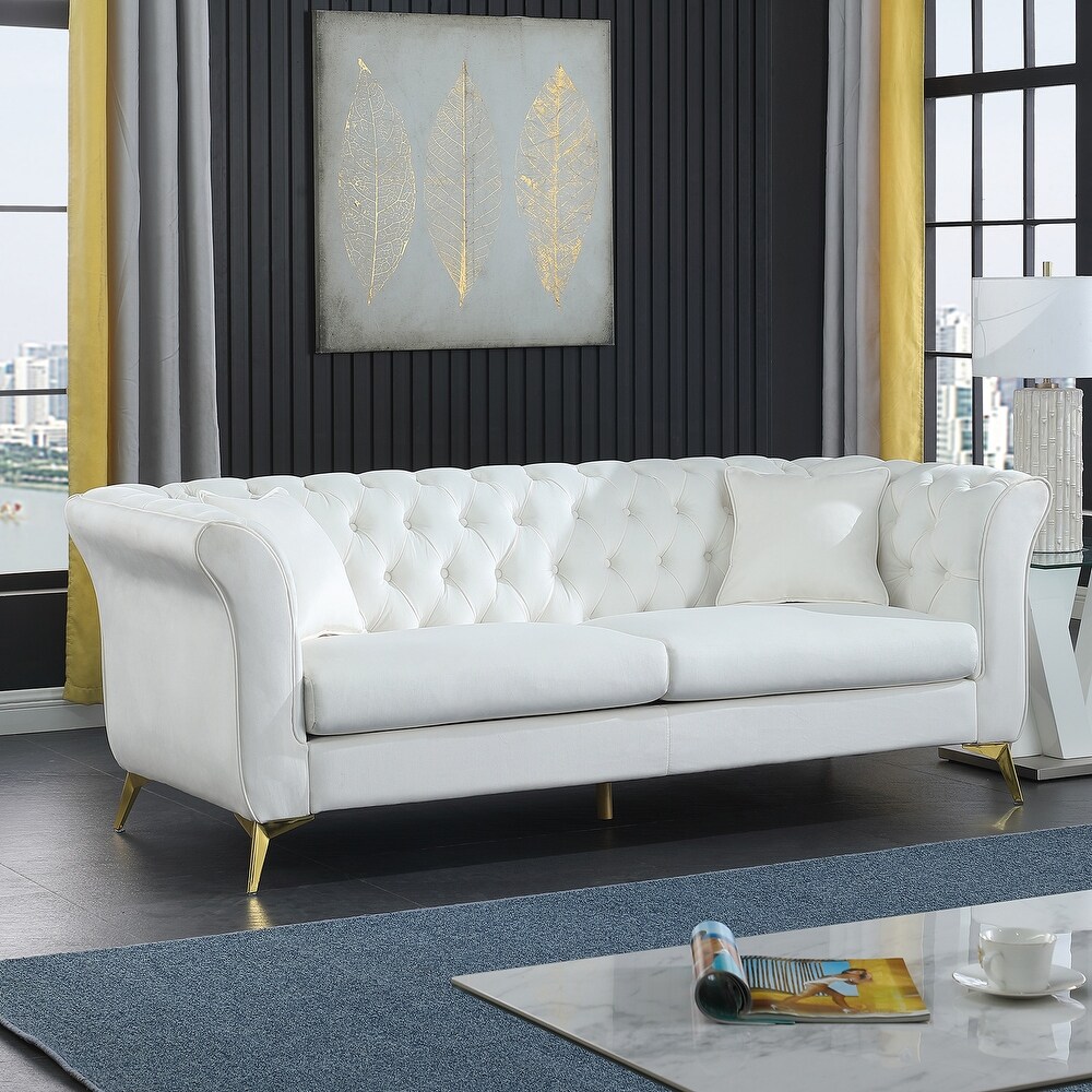 Velvet Upholstered Loveseat Sofa  Living Room Tufted and Wrinkled Fabric Sofa