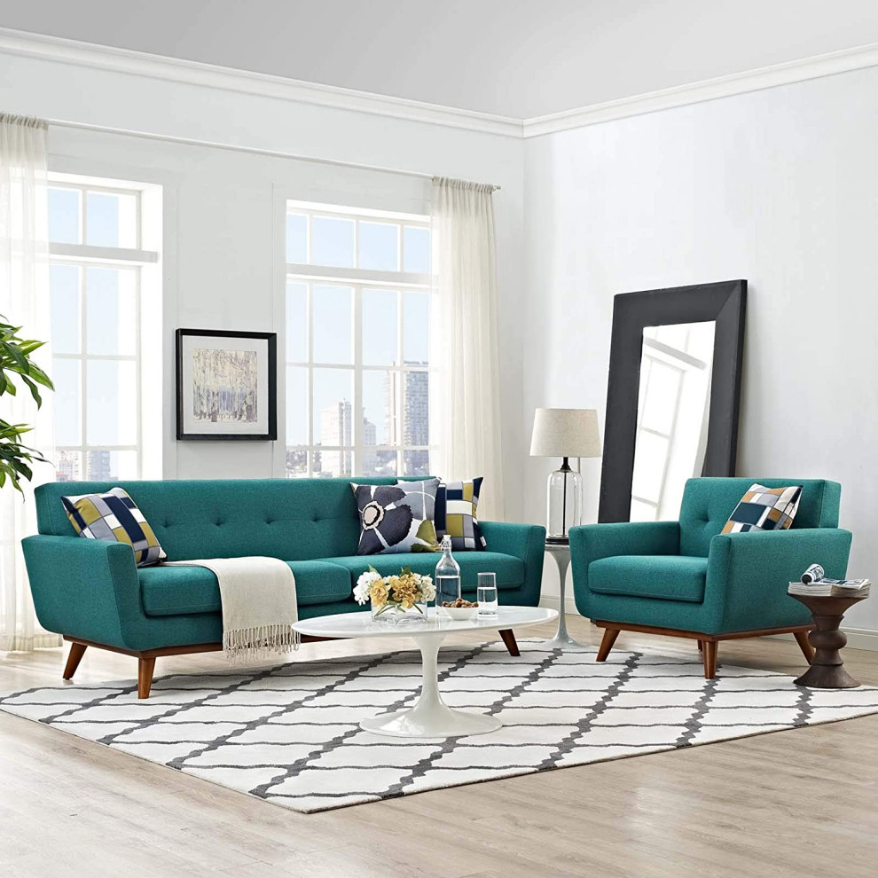 2 Piece Sofa and Armchair Set  Padded Cushioned Seat and Tufted Back   Midcentury   Living Room Furniture Sets   by Decorn  Houzz