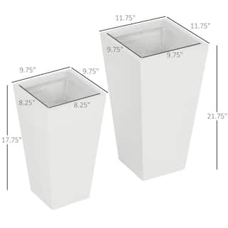 Outsunny White Outdoor Metal Planter Set Flower Pots with Drainage Holes Durable and Stackable for Patio Yard Garden (2-Pack) 845-861V00WT