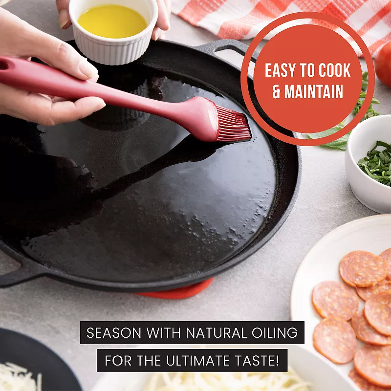 Chef Pomodoro Cast Iron Pizza Pan， 12 Inch Pre-seasoned Skillet， With Handles， Baking Pan