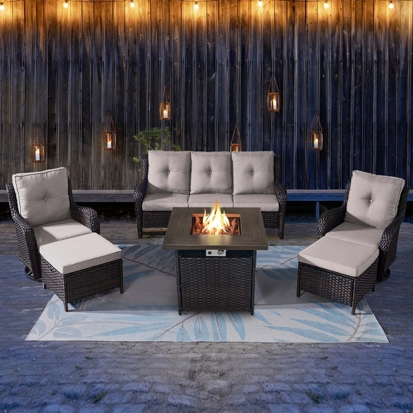 Outdoor Swivel Chairs with Sofa and Fire Pit Table