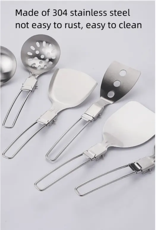 Portable Stainless Steel Outdoor Tableware Camping Folding Spoon Soup Ladle Cooking Utensils