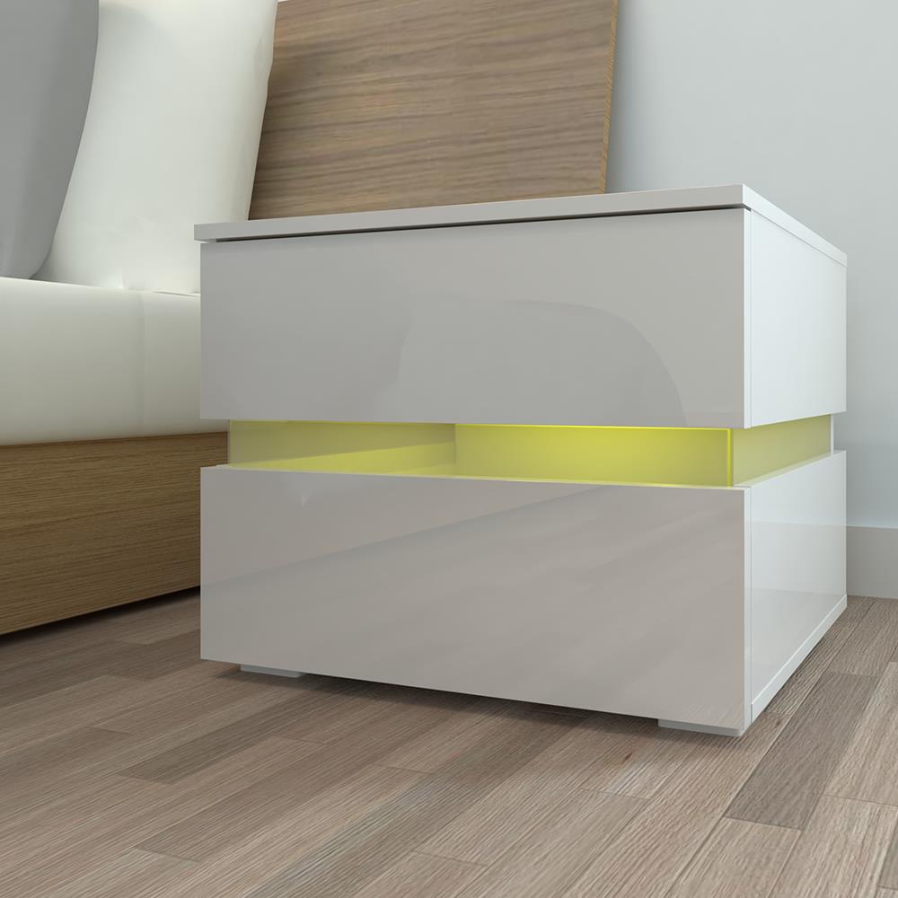 GoDecor LED Nightstand Bedroom Storage Bedside Table Side End Table with 2 Drawers White