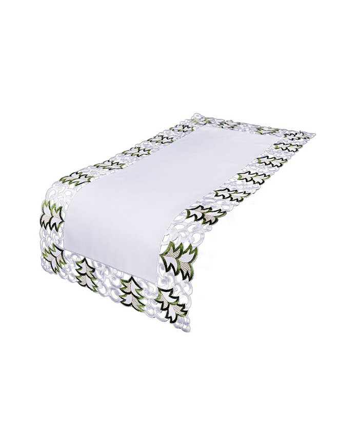 Xia Home Fashions Tannenbaum Embroidered Cutwork Table Runner 34 x 16