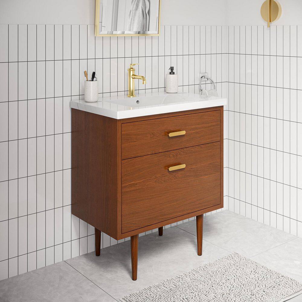 Water Creation Brandy 30.5 in. W x 18 in. D x 34.7 in . H Bath Vanity in Honey Walnut with White Ceramic Top BD30CR06HW-000000000