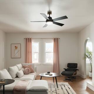 KICHLER Grace 52 in. Integrated LED Indoor Satin Black Down Rod Mount Ceiling Fan with Light and Remote 300316SBK