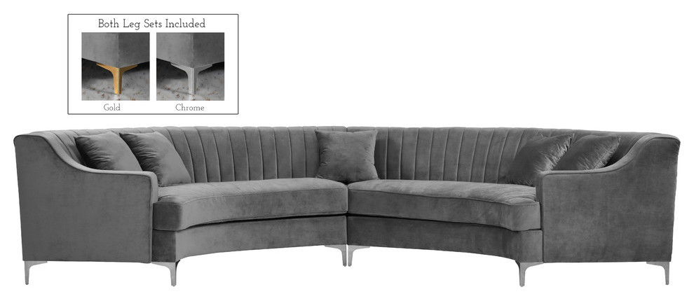 Jackson Velvet 2 Piece Sectional   Contemporary   Sectional Sofas   by Meridian Furniture  Houzz