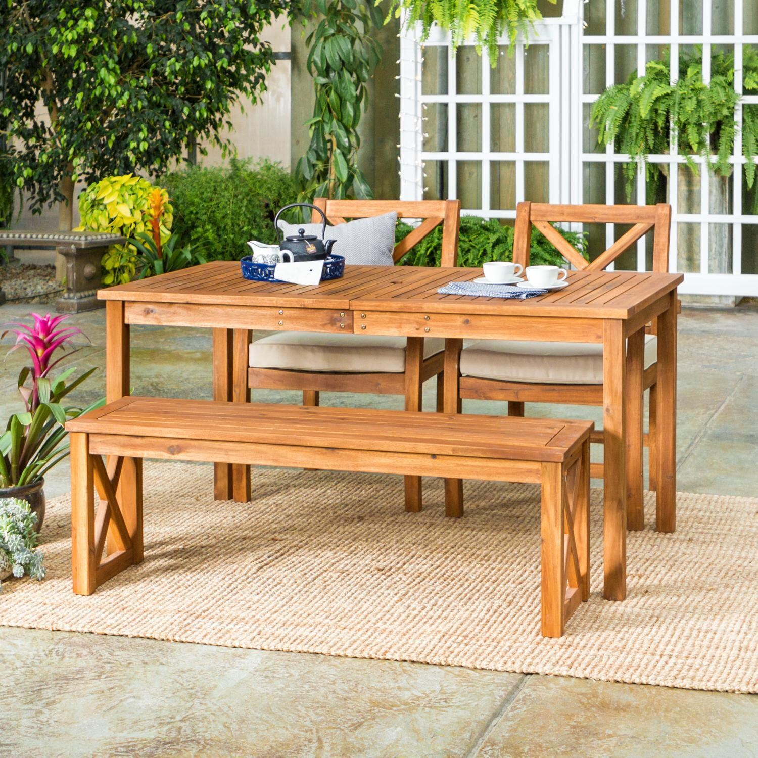 Ultimate Patio Camille Way 4 Piece Acacia Patio Dining Set W/ 60 X 32 Inch Rectangular Table