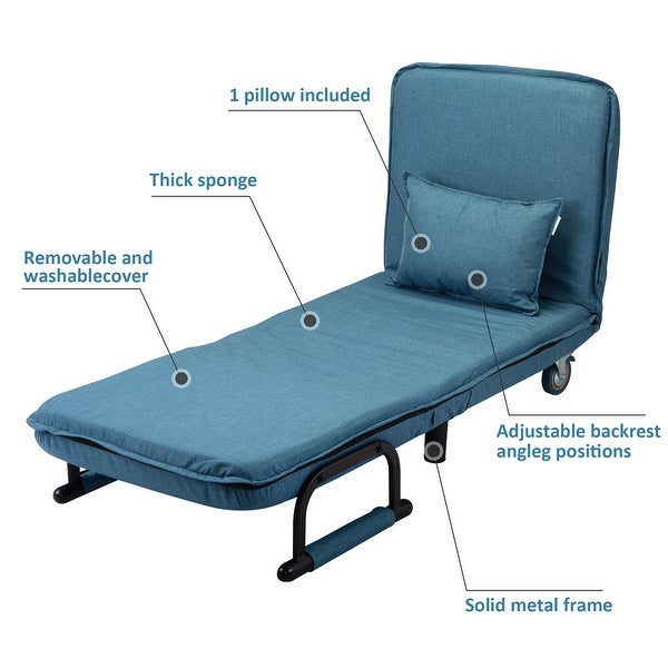 25.6in. Adjustable Folding Lounge Chair with Pillow， Dual-Purpose Sofa Bed