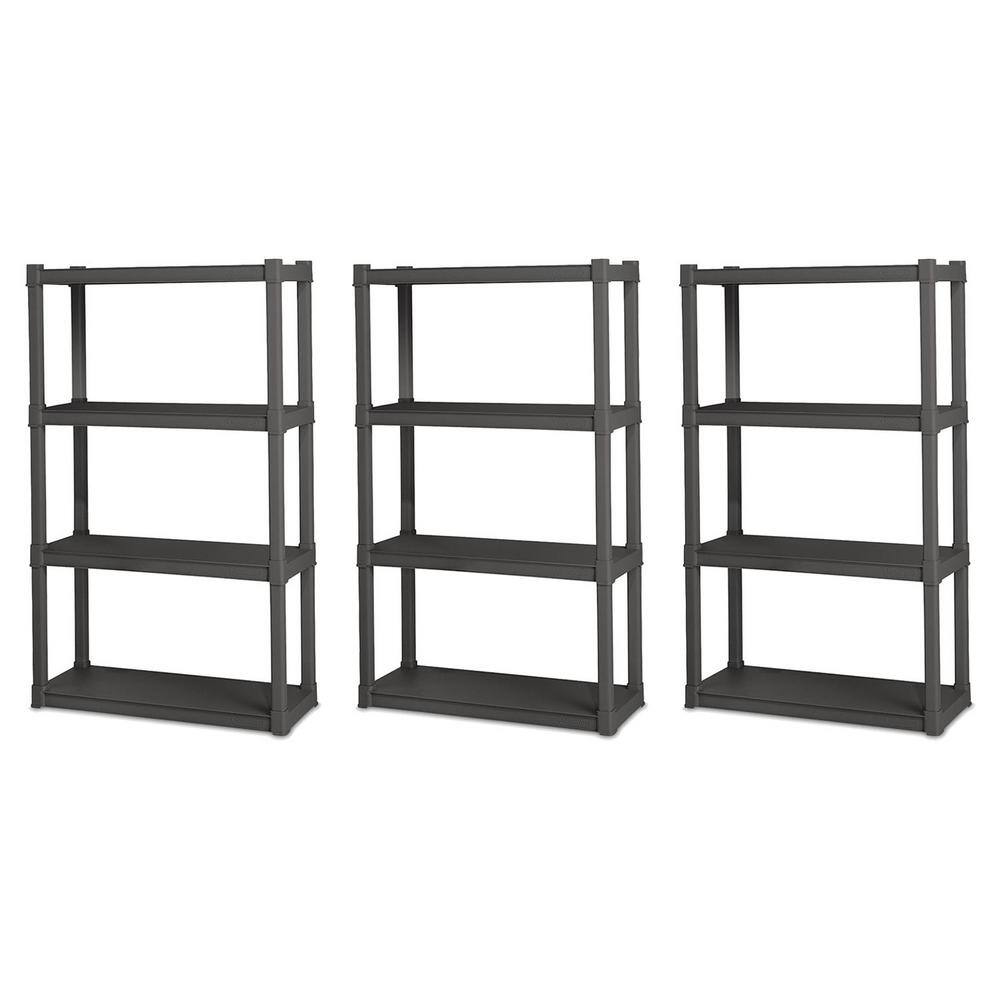 Sterilite Black 4-Tier Plastic Garage Storage Shelving Unit (14 in. W x 57 in. H x 35 in. D) 3 x 01643V01