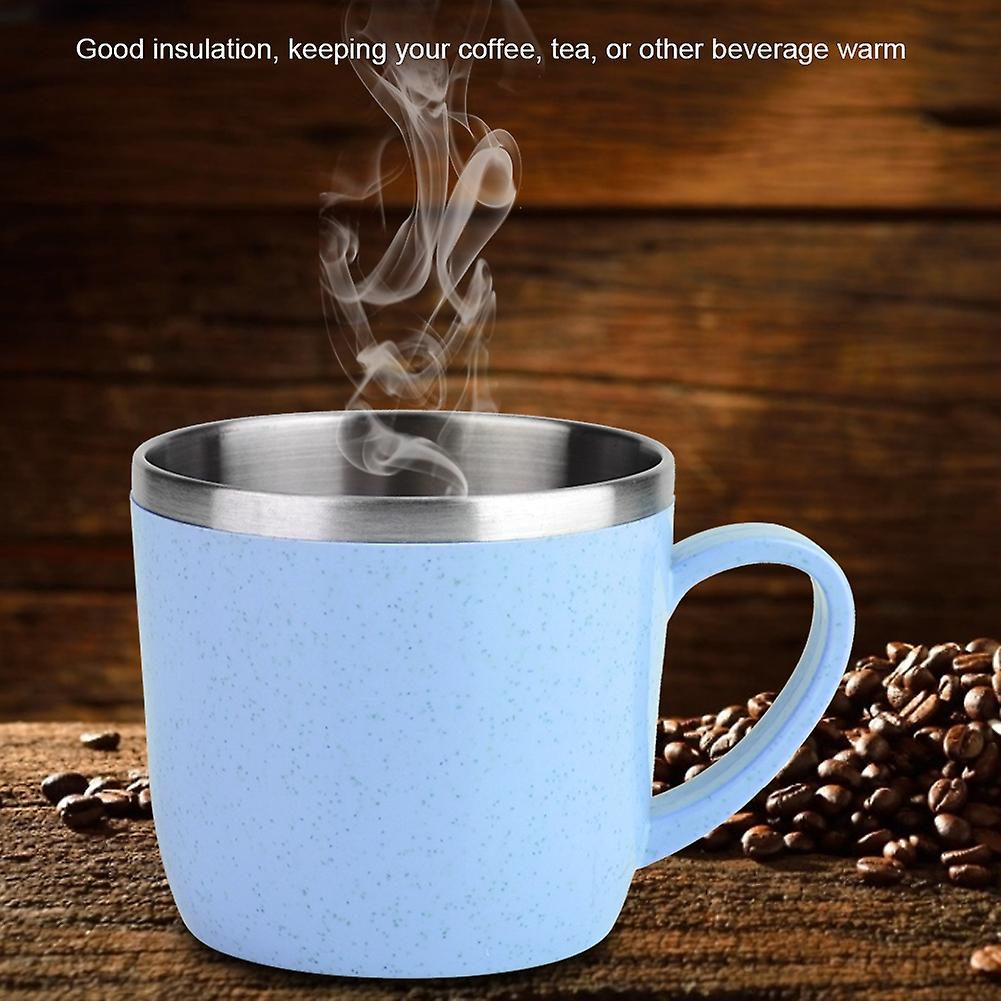 Stainless Steel Wheat Straw Cup Thermal Flasks Insulation Water Coffee Juice Milk Mug(blue)