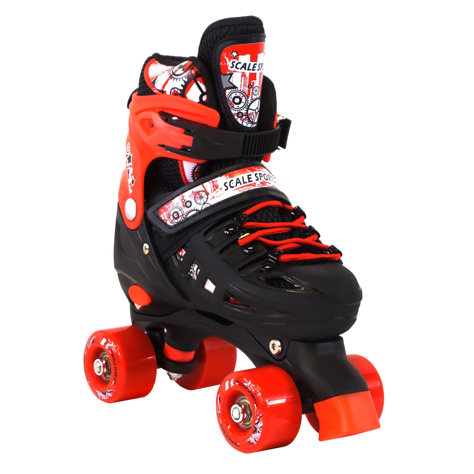 Adjustable Red Quad Roller Skates For Kids Medium Sizes