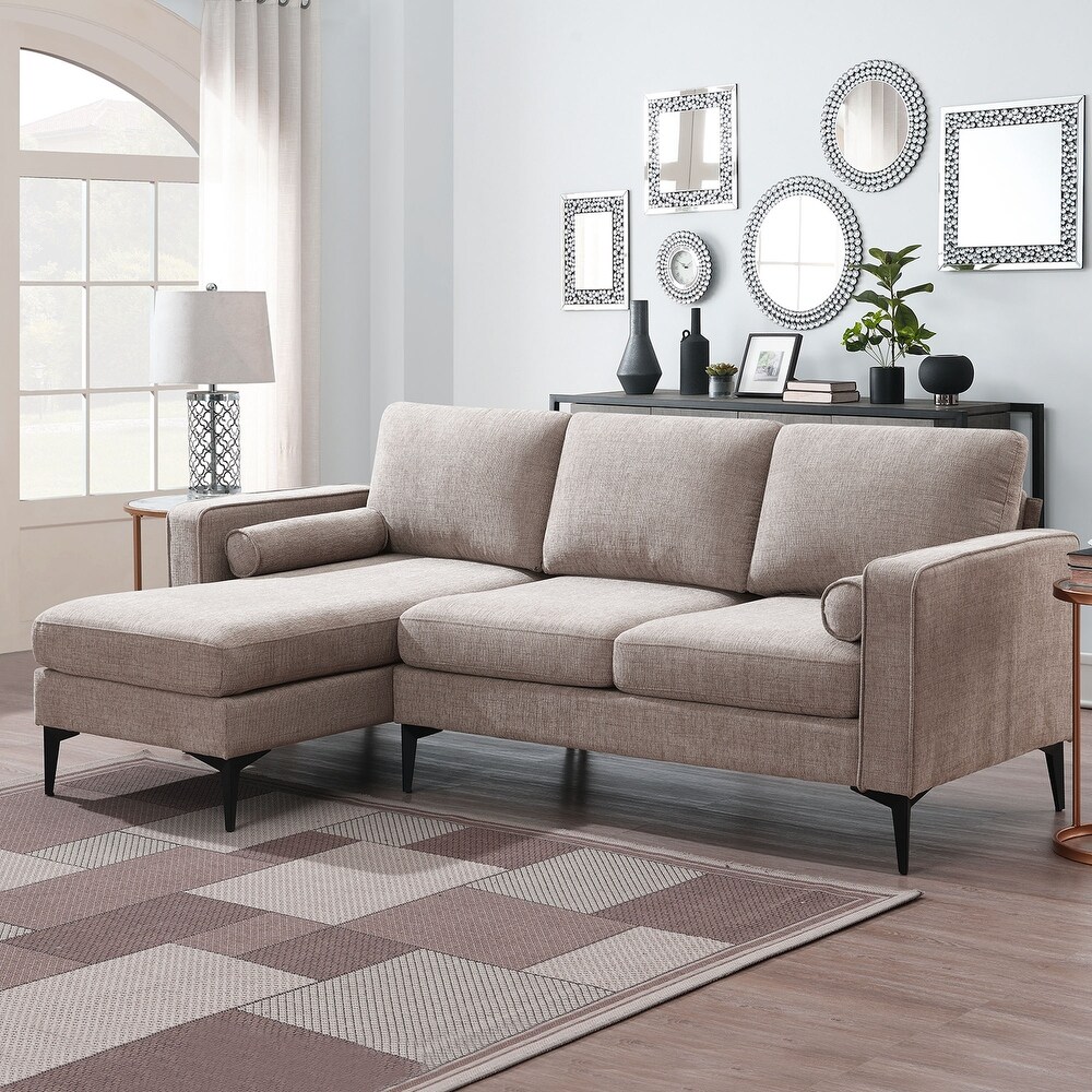 Convertible Chenille Fabric Sectional Sofa with Chaise and Pillows