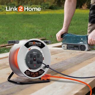 Link2Home 75 ft. 123 Extension Cord Storage Reel with 4 Grounded Outlets and Overload Protection EM-CG-750E