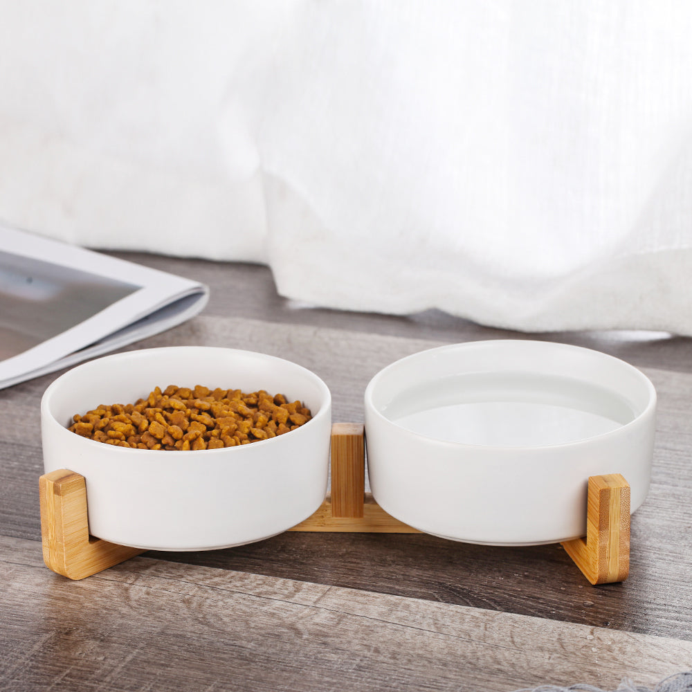 Ceramic Cat Food Bowl Set - Double Cat Bowls with Stand - Dog Food and Water Bowl