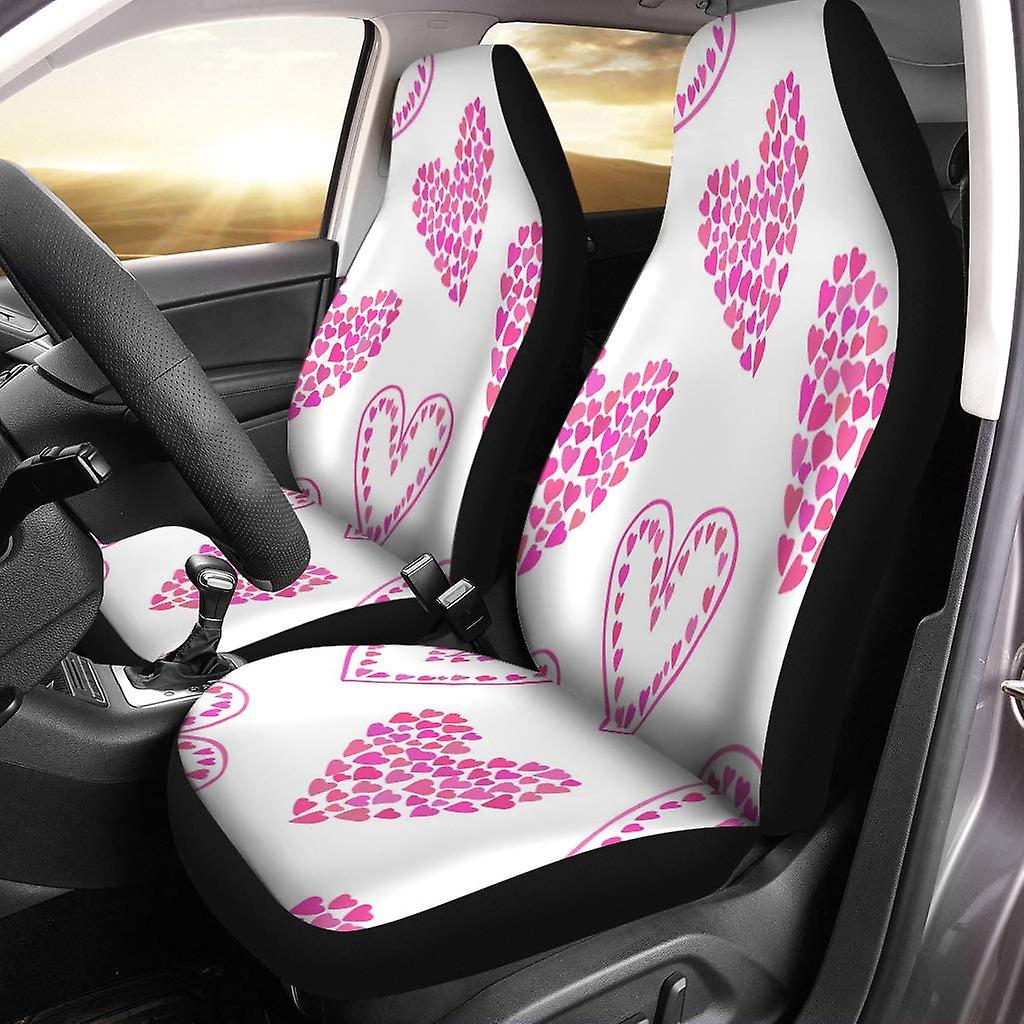 Set Of 2 Car Seat Covers Cute Colorful Pink Hearts White Universal Auto Front Seats Protector Fits For Car，suv Sedan，truck