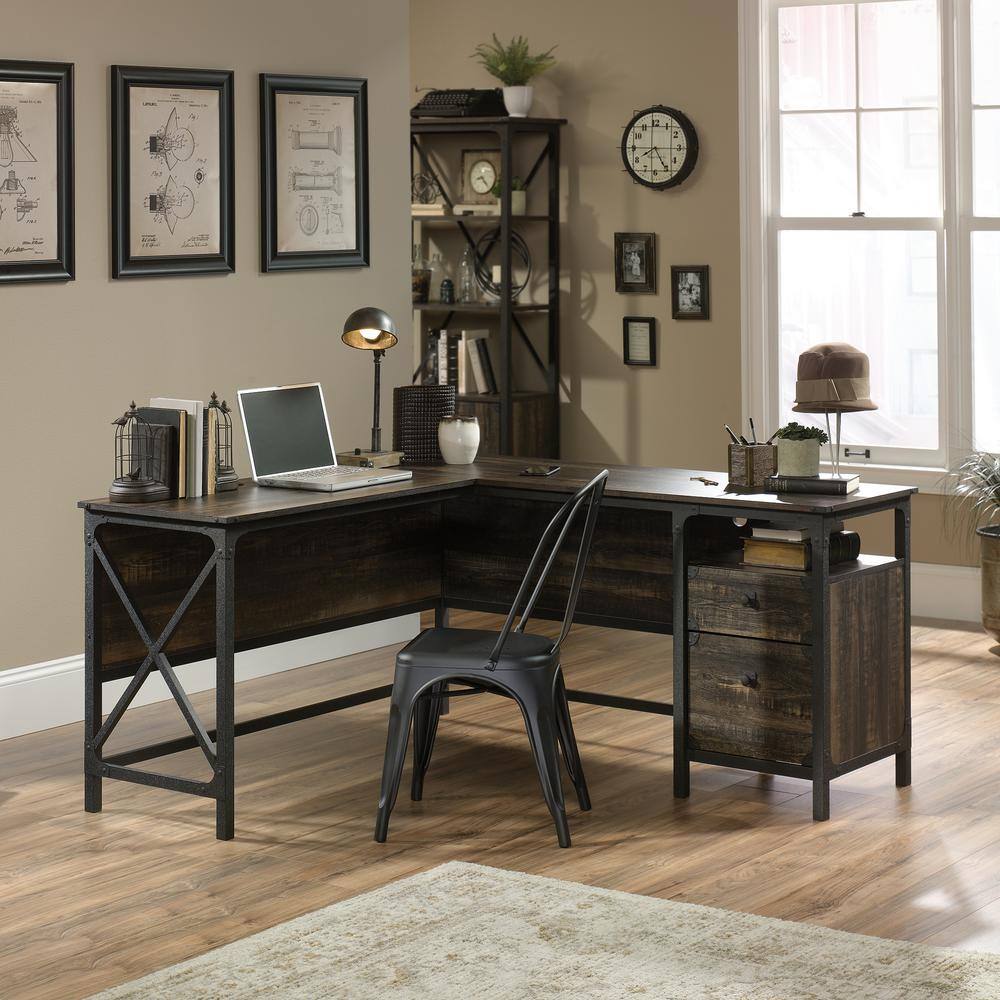 SAUDER Steel River Carbon Oak L-Shaped Desk 423976