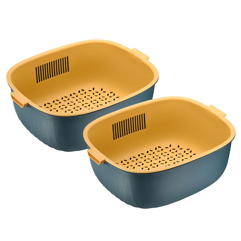 Kitchen Colander Set 2PCS， Plastic Washing Bowl and Food Strainer